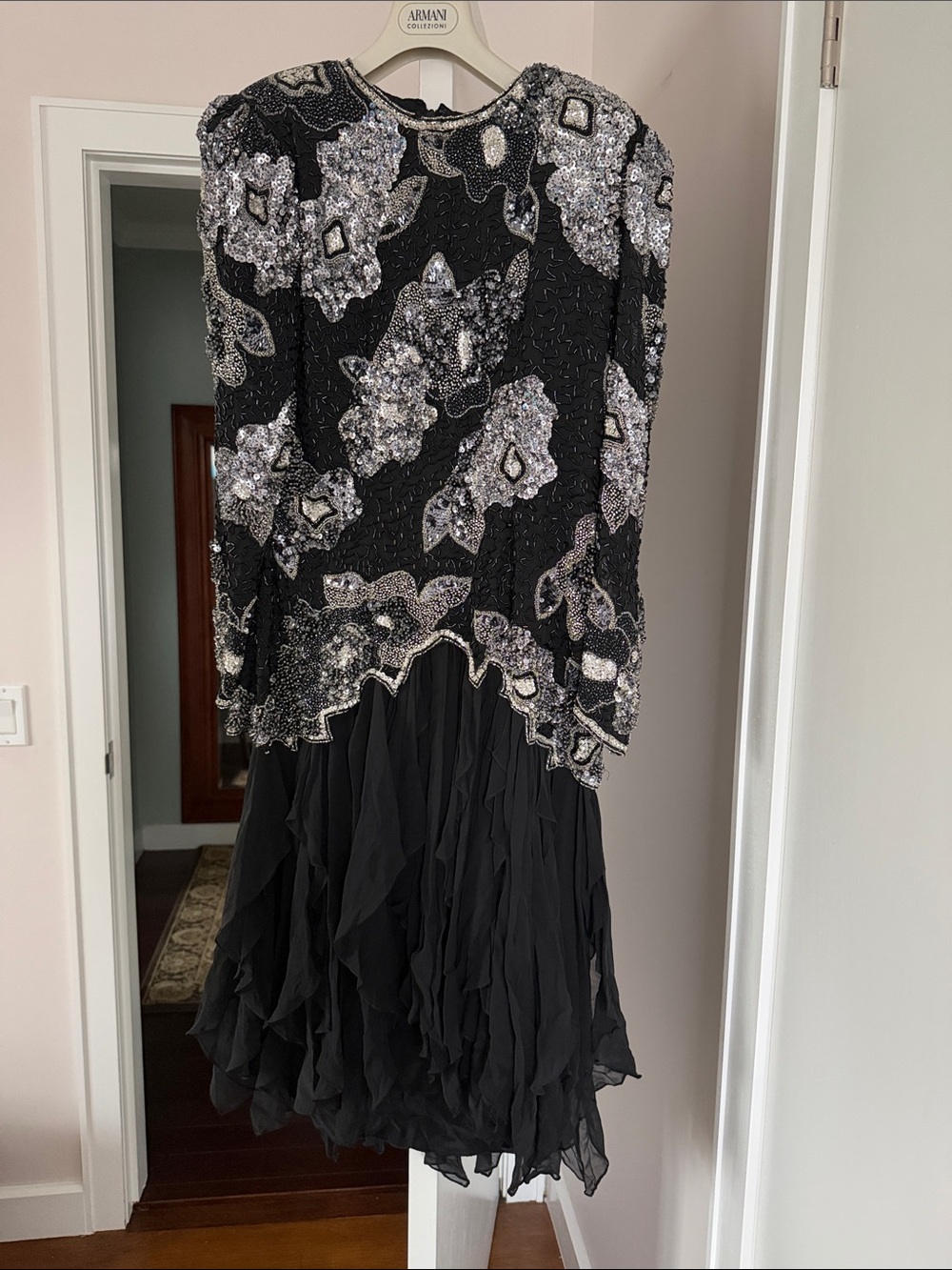 Black tie Embellished Black and Silver Evening Dress size 10